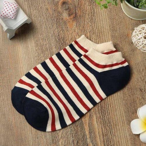 Fashion Men Women Ankle Socks Contrast Flag Stripe Star Thin Breathable Stretch Boat Sock Slippers