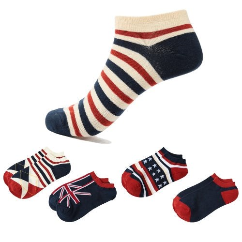 Fashion Men Women Ankle Socks Contrast Flag Stripe Star Thin Breathable Stretch Boat Sock Slippers