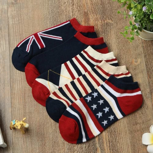 Fashion Men Women Ankle Socks Contrast Flag Stripe Star Thin Breathable Stretch Boat Sock Slippers