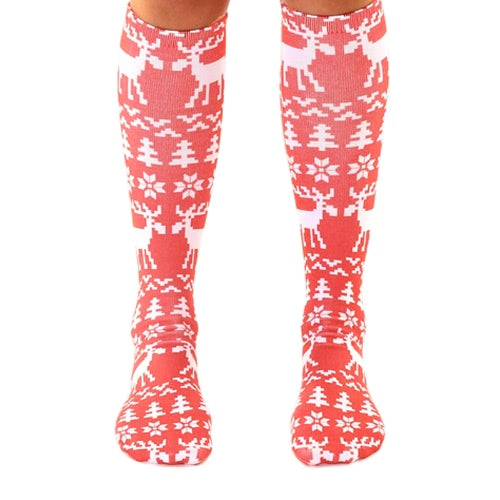 New Fashion Women Long Socks Snowflake Mermaid Deer Santa Claus Print Christmas Socks