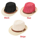 Fashion Boy Girl Straw Hat Hollow Sheer Mesh Contrast Belt Fedora Curly Brim Baby Kids Unise Panama Jazz Trilby Hat Cap