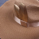 Women Sprint Summer Sun Cap Vintage Wide-Brim Fedora Hats Bowler Floppy Beach Hat Brown