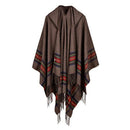 New Women Knitted Poncho Cape Hooded Stripe Oversized Cardigan Sweater Long Shawl Scarf Cashmere Pashmina