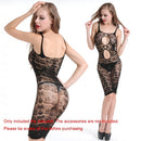 Women Erotic Lingerie Babydoll Sheer Mesh Floral Lace Spaghetti Strap Backless Sexy Sleepwear Black