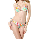 Sexy Women Bikini Set Floral Print Triangle Padded Top Self-tie Swimwear Swimsuit Beachwear Green