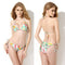 Sexy Women Bikini Set Floral Print Triangle Padded Top Self-tie Swimwear Swimsuit Beachwear Green