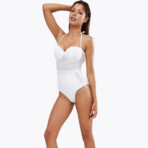 Women One Piece Mesh Swimsuit  High Waist Halter Tie Swimwear Beach Playsuit Jumpsuit Rompers