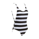 New Sexy Women One Piece Swimsuit Striped Print Open Back Swimwear Bathing Suit Beach Wear Monokini Black