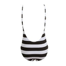 New Sexy Women One Piece Swimsuit Striped Print Open Back Swimwear Bathing Suit Beach Wear Monokini Black