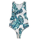 New Sexy Women One-piece Swimsuit Tropical Leaves Print Plunge V Neck Beach Swimwear Bathing Suit Blue