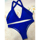 Sexy Women Bikini Set Swimwear Swimsuit Cross Back Padded Brief Two Piece Bathing Suit Beachwear Blue