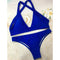 Sexy Women Bikini Set Swimwear Swimsuit Cross Back Padded Brief Two Piece Bathing Suit Beachwear Blue