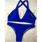 Sexy Women Bikini Set Swimwear Swimsuit Cross Back Padded Brief Two Piece Bathing Suit Beachwear Blue