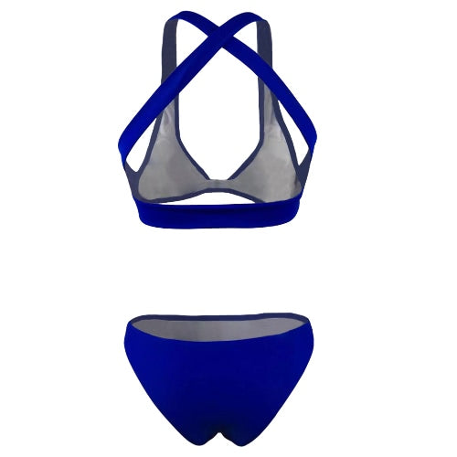 Sexy Women Bikini Set Swimwear Swimsuit Cross Back Padded Brief Two Piece Bathing Suit Beachwear Blue