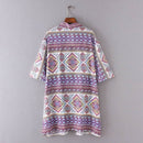 New Fashion Women Chiffon Kimono Cardigan Geometric Print Loose Bohemian Outerwear Beach Cover Up Purple