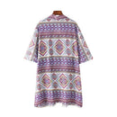 New Fashion Women Chiffon Kimono Cardigan Geometric Print Loose Bohemian Outerwear Beach Cover Up Purple