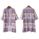 New Fashion Women Chiffon Kimono Cardigan Geometric Print Loose Bohemian Outerwear Beach Cover Up Purple