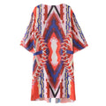 Women Casual Hippie Kimono Chiffon Blouse Geometric Print Long Loose Cardigan Summer Beach Cover Up Orange