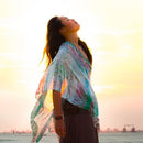 Women Summer Chiffon Cardigan Gradient Print Kimono Beach Cover Up Bikini Outwear White