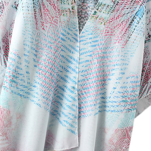 Women Summer Chiffon Cardigan Gradient Print Kimono Beach Cover Up Bikini Outwear White