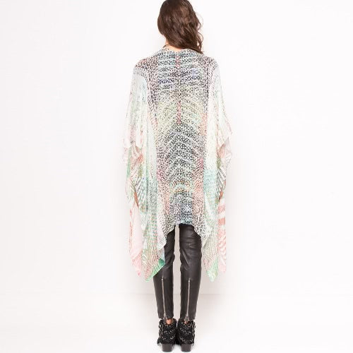 Women Summer Chiffon Cardigan Gradient Print Kimono Beach Cover Up Bikini Outwear White