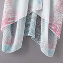 Women Summer Chiffon Cardigan Gradient Print Kimono Beach Cover Up Bikini Outwear White