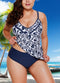 Women Plus Size Swimsuit Two Piece Set Plunge V Leaves Print Wirless Padded Cross Over Strap Sexy Swimwear