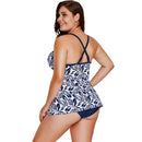 Women Plus Size Swimsuit Two Piece Set Plunge V Leaves Print Wirless Padded Cross Over Strap Sexy Swimwear