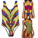 Sexy Women One-Piece Swimsuit Swimwear African Totems Print Monokini Push Up Padded Bikini Bathing Suit Beachwear