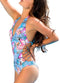 Women One Piece Swimsuit Deep V Halter Floral Letters Butterfly Print Bandage Cut Out Backless Sexy Monokini