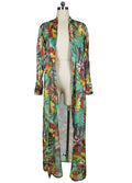 Sexy Women Chiffon Bikini Cover Up Floral Print Bohemia Cardigan Kimono Loose Outerwear Beachwear Green/Blue