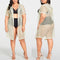 Sexy Women Bikini Cover Up Fishnet Hollow Out Hooded Cardigan Plus Size Outerwear Beachwear Beige