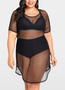 Women Plus Size Cover Up Net See Through Hollow Out Holes Sexy Bikini Beach Dress Wear Black