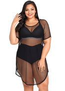 Women Plus Size Cover Up Net See Through Hollow Out Holes Sexy Bikini Beach Dress Wear Black