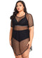 Women Plus Size Cover Up Net See Through Hollow Out Holes Sexy Bikini Beach Dress Wear Black