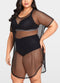 Women Plus Size Cover Up Net See Through Hollow Out Holes Sexy Bikini Beach Dress Wear Black