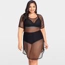 Women Plus Size Cover Up Net See Through Hollow Out Holes Sexy Bikini Beach Dress Wear Black