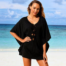 Sexy Women Beach Cover Up Lace Up Kaftan Swimwear Beachwear Loose Bikini Dress Black/White