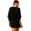 Sexy Women Beach Cover Up Lace Up Kaftan Swimwear Beachwear Loose Bikini Dress Black/White