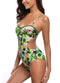 Sexy Women One Piece Swimsuit Swimwear Leaf Print Cut Out Bandage Bathing Suit Backless Beachwear Monokini Green