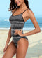 Women One Piece Swimsuit Geometric Print Bandage Cross Over Open Back High Waist Sexy Monokini