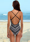 Women One Piece Swimsuit Geometric Print Bandage Cross Over Open Back High Waist Sexy Monokini