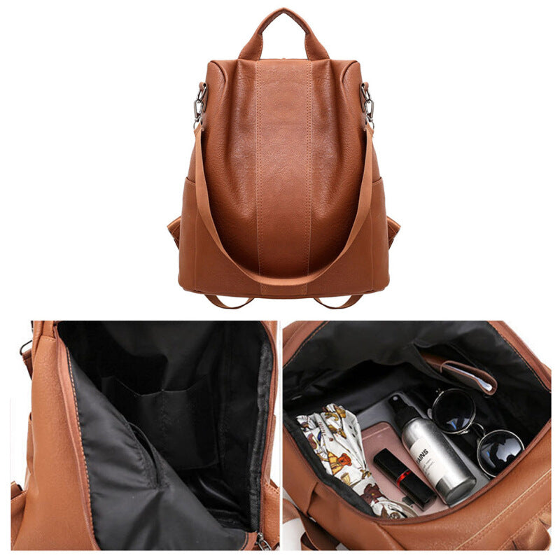 Genuine Leather Anti-theft Bag for Women - Brown