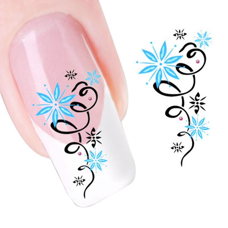 Green Star Flowers 3D Nail Art Design - Light Blue