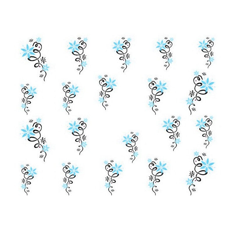 Green Star Flowers 3D Nail Art Design - Light Blue