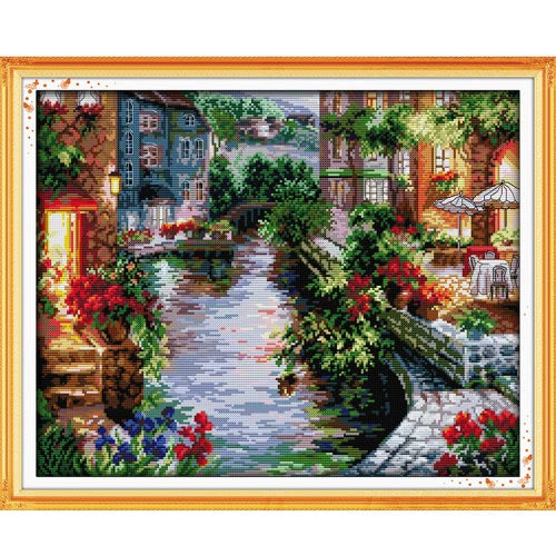 DIY Handmade Needlework Counted Cross Stitch Set Embroidery Kit 14CT Lakeside Houses Pattern Cross-Stitching 50 * 41cm Home Decoration