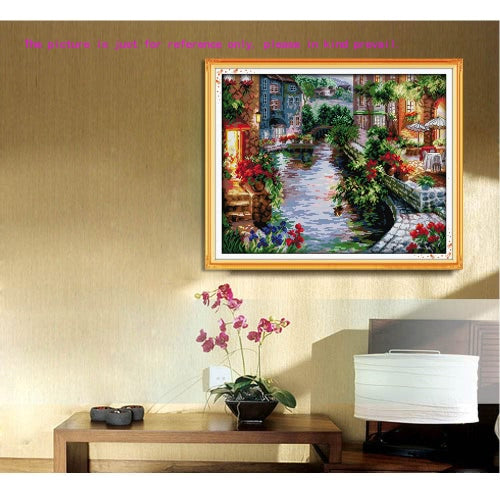 DIY Handmade Needlework Counted Cross Stitch Set Embroidery Kit 14CT Lakeside Houses Pattern Cross-Stitching 50 * 41cm Home Decoration