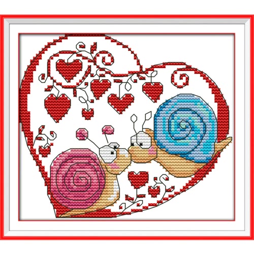 DIY Handmade Needlework Counted Cross Stitch Set Embroidery Kit 14CT Snail Couples Pattern Cross-Stitching 20 * 18cm Home Decoration