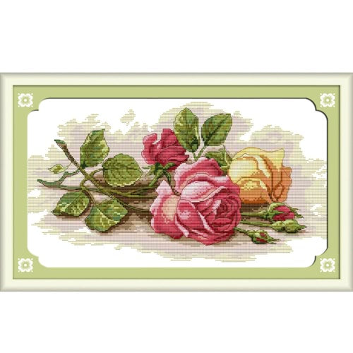 DIY Handmade Needlework Counted Cross Stitch Set Embroidery Kit 14CT Beautiful Rose Pattern Cross-Stitching 45 * 29cm Home Decoration