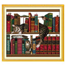 DIY Handmade Needlework Counted Cross Stitch Set Embroidery Kit 14CT Cat on Bookshelf Pattern Cross-Stitching 41 * 38cm Home Decoration